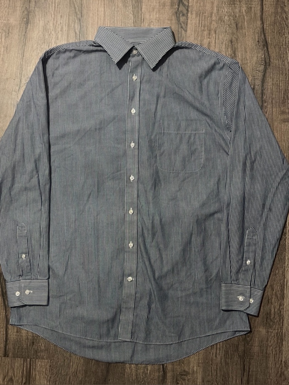 Stafford Striped Button Up Shirt Blue White Long Sleeve L
